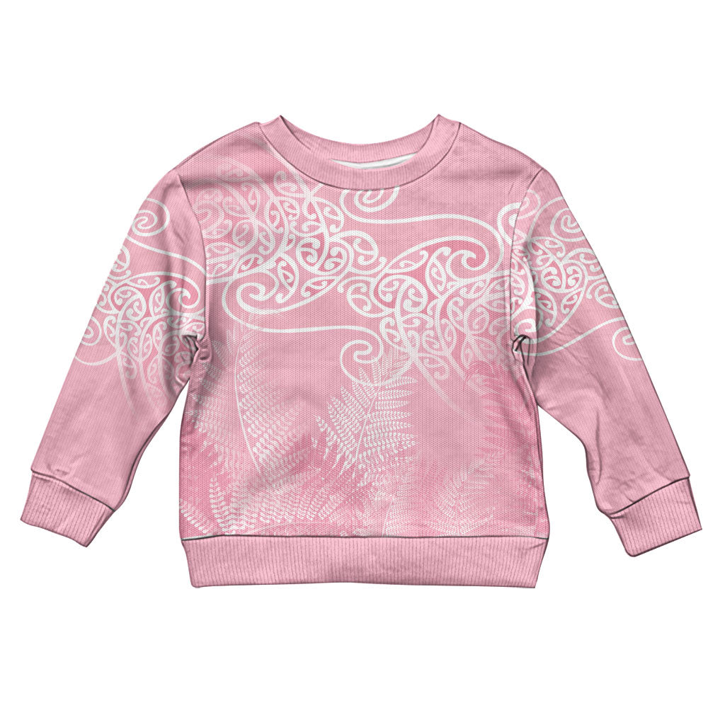 Aotearoa Maori Koru Curves Kid Ugly Christmas Sweater Silver Ferns - Rose Pink LT7 Kid Pink - Polynesian Pride
