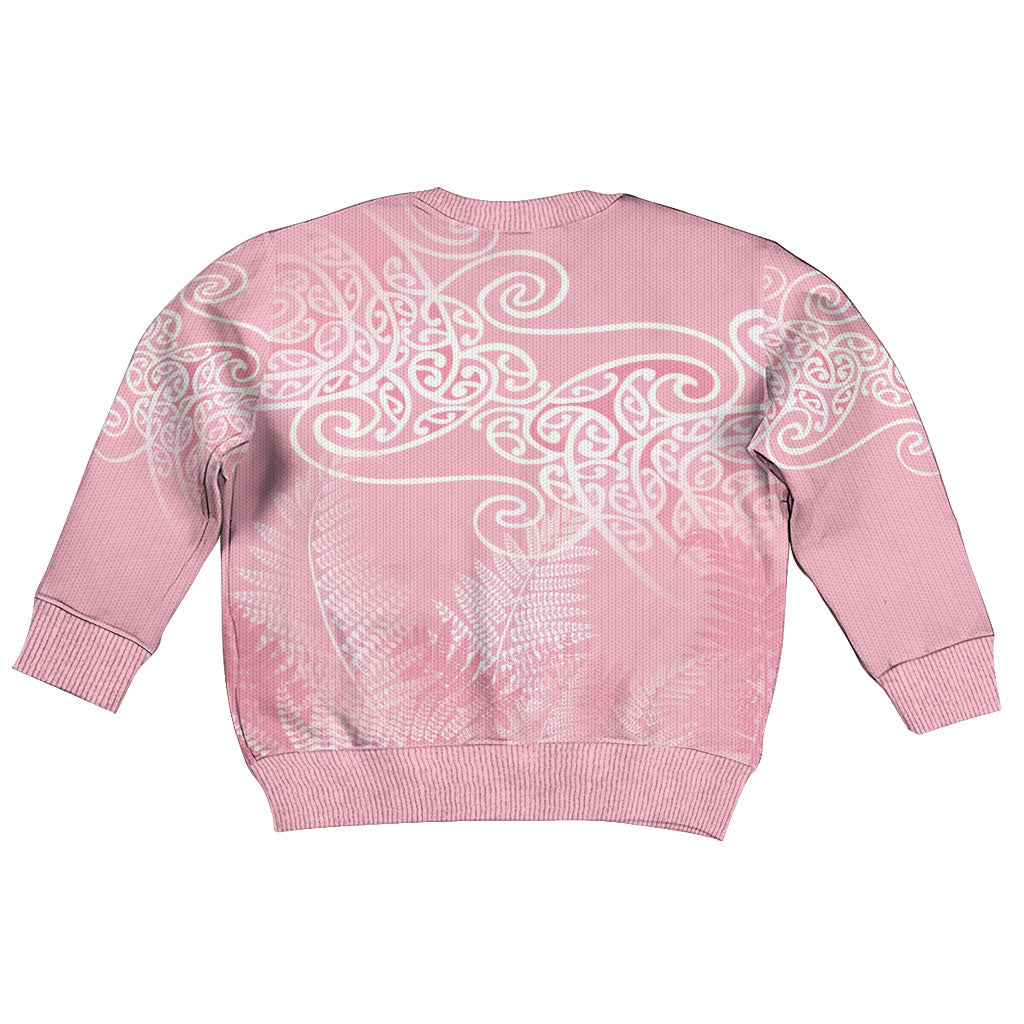 Aotearoa Maori Koru Curves Kid Ugly Christmas Sweater Silver Ferns - Rose Pink LT7 - Polynesian Pride