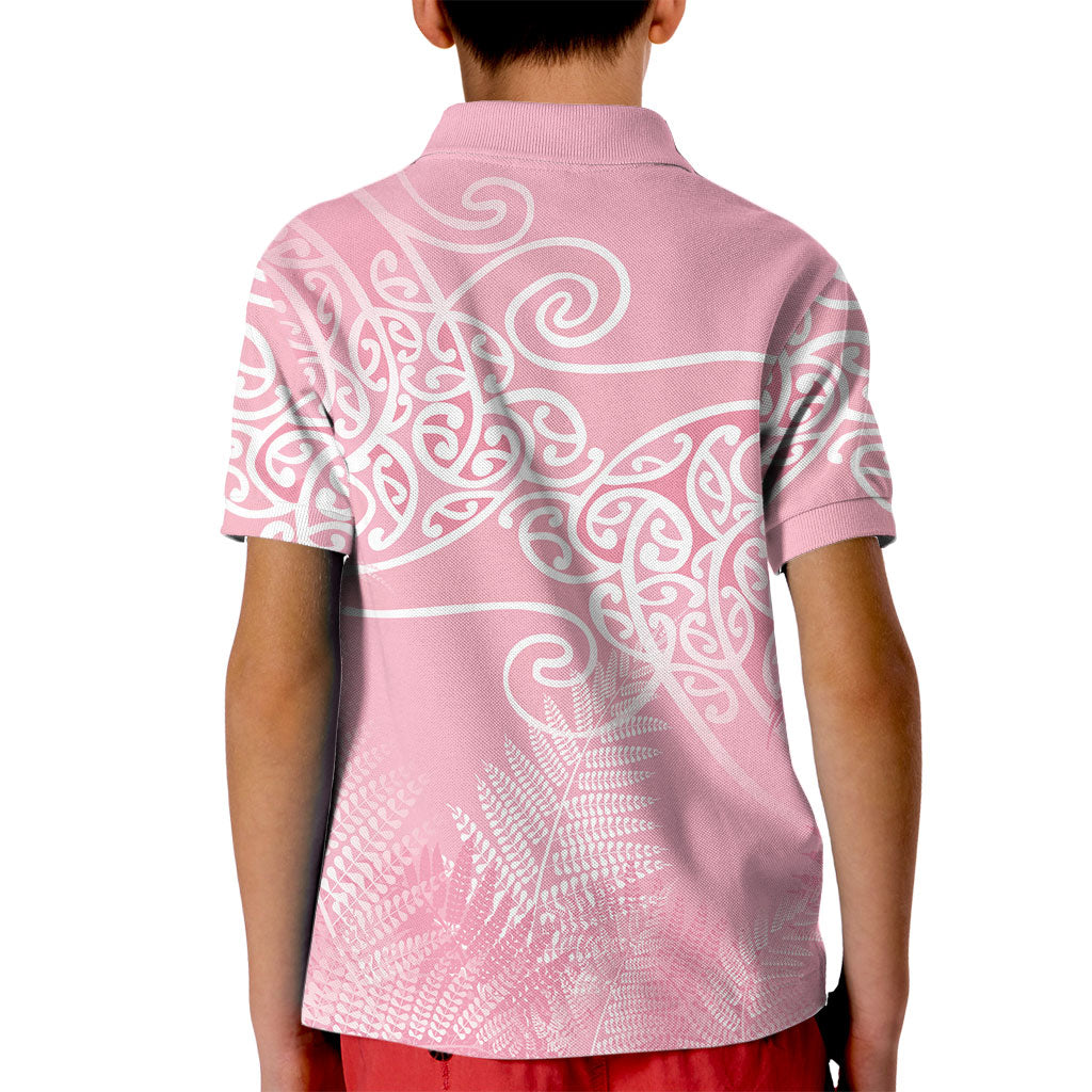 Aotearoa Maori Koru Curves Kid Polo Shirt Silver Ferns - Rose Pink