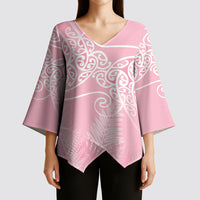 Aotearoa Maori Koru Curves Kimono Sleeve Blouse Silver Ferns - Rose Pink