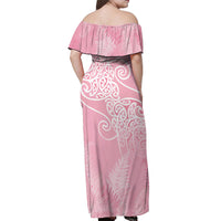 Aotearoa Maori Koru Curves Off Shoulder Maxi Dress Silver Ferns - Rose Pink