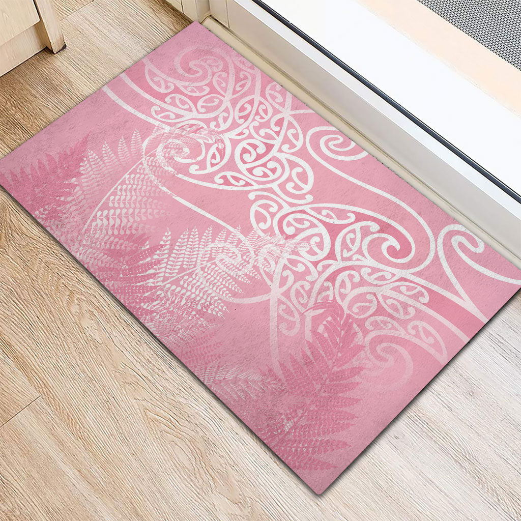 Aotearoa Maori Koru Curves Rubber Doormat Silver Ferns - Rose Pink