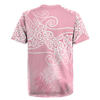 Aotearoa Maori Koru Curves Rugby Jersey Silver Ferns - Rose Pink