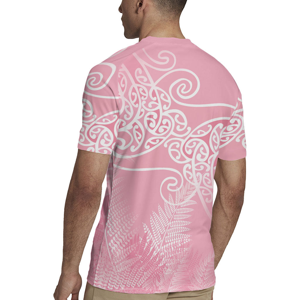 Aotearoa Maori Koru Curves Rugby Jersey Silver Ferns - Rose Pink