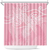 Aotearoa Maori Koru Curves Shower Curtain Silver Ferns - Rose Pink