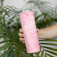 Aotearoa Maori Koru Curves Skinny Tumbler Silver Ferns - Rose Pink
