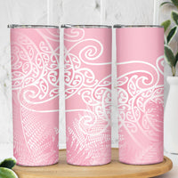 Aotearoa Maori Koru Curves Skinny Tumbler Silver Ferns - Rose Pink
