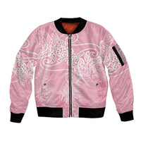 Aotearoa Maori Koru Curves Sleeve Zip Bomber Jacket Silver Ferns - Rose Pink