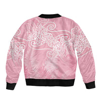 Aotearoa Maori Koru Curves Sleeve Zip Bomber Jacket Silver Ferns - Rose Pink