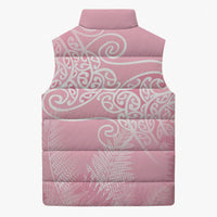Aotearoa Maori Koru Curves Sleeveless Puffer Jacket Silver Ferns - Rose Pink