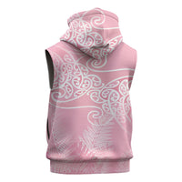 Aotearoa Maori Koru Curves Sleeveless Zip Hoodie Silver Ferns - Rose Pink
