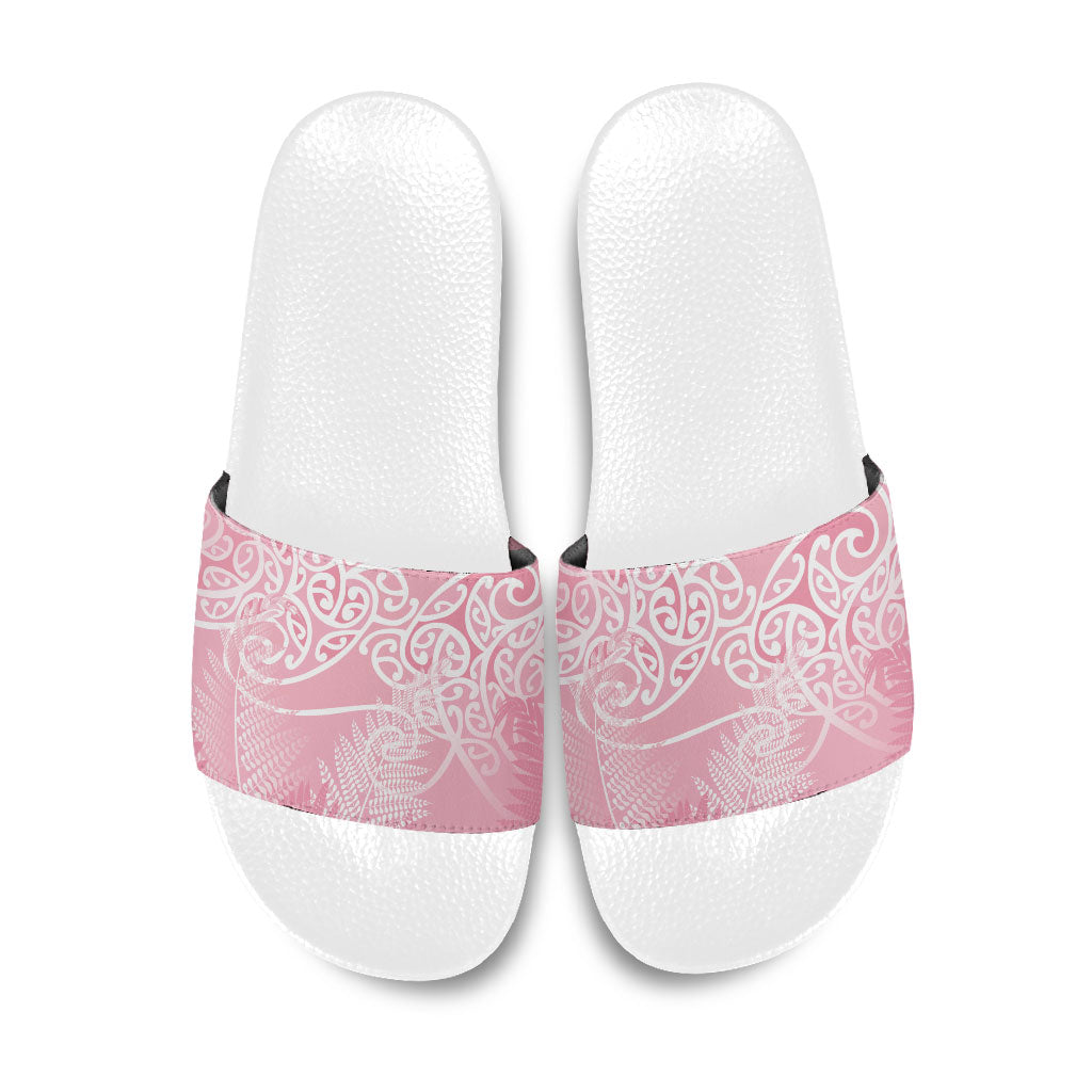 Aotearoa Maori Koru Curves Slide Sandals Silver Ferns - Rose Pink