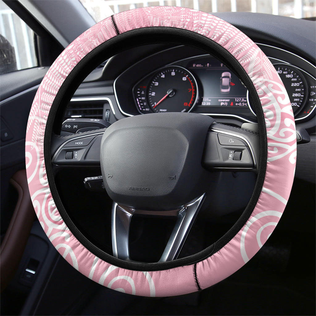 Aotearoa Maori Koru Curves Steering Wheel Cover Silver Ferns - Rose Pink