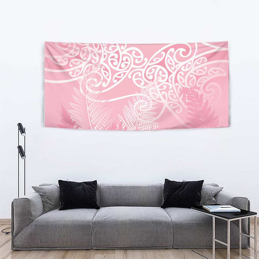 Aotearoa Maori Koru Curves Tapestry Silver Ferns - Rose Pink