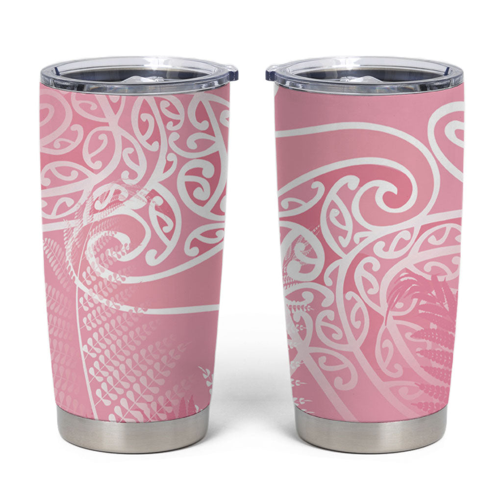 Aotearoa Maori Koru Curves Tumbler Cup Silver Ferns - Rose Pink