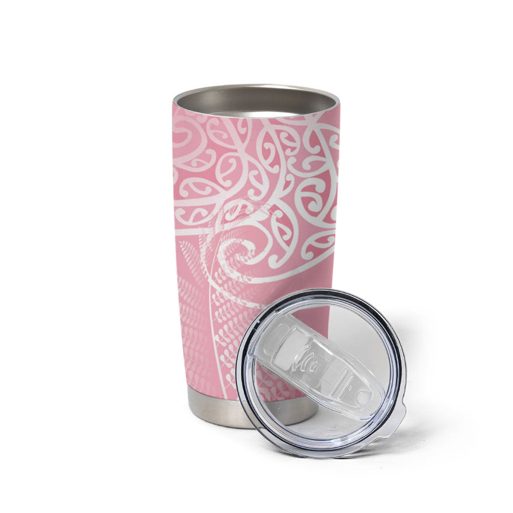 Aotearoa Maori Koru Curves Tumbler Cup Silver Ferns - Rose Pink