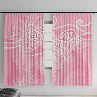 Aotearoa Maori Koru Curves Window Curtain Silver Ferns - Rose Pink