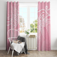 Aotearoa Maori Koru Curves Window Curtain Silver Ferns - Rose Pink
