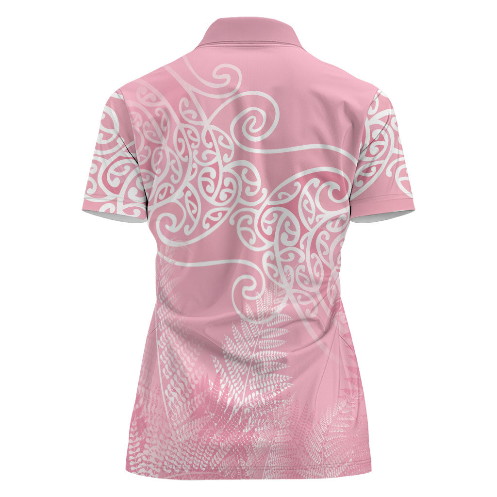 Aotearoa Maori Koru Curves Women Polo Shirt Silver Ferns - Rose Pink