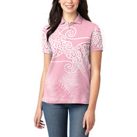 Aotearoa Maori Koru Curves Women Polo Shirt Silver Ferns - Rose Pink