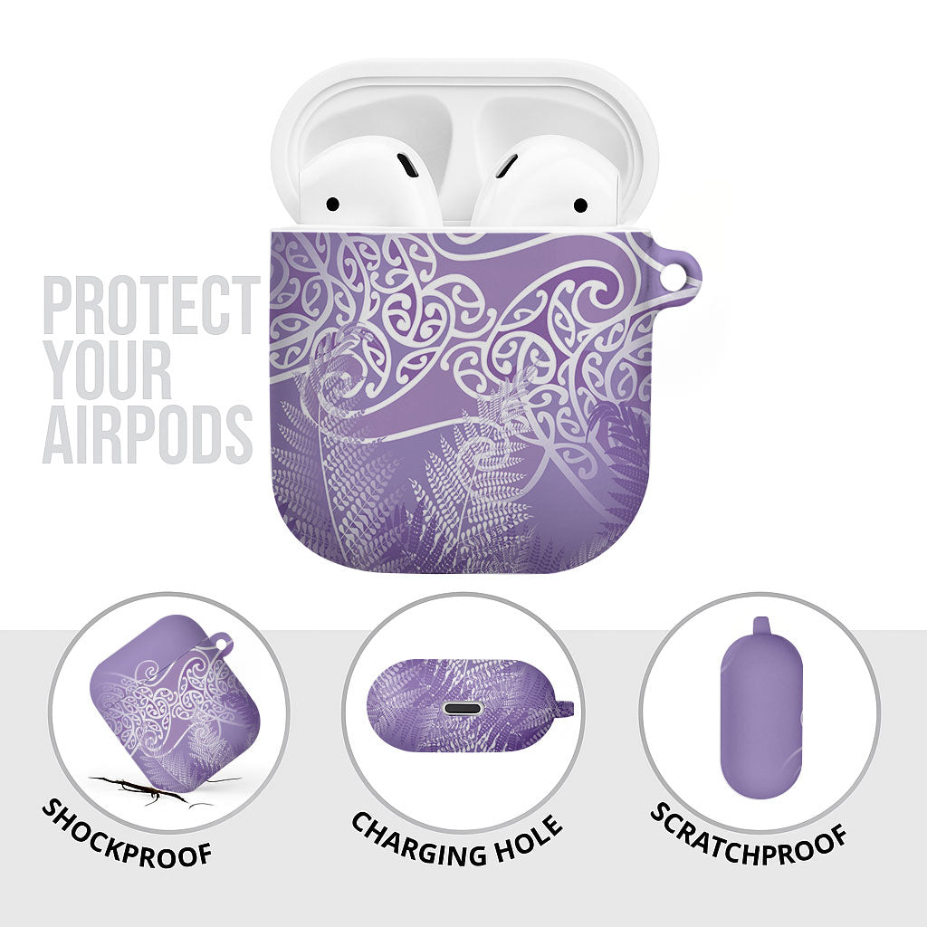 Aotearoa Maori Koru Curves AirPods Case Silver Ferns - Amethyst