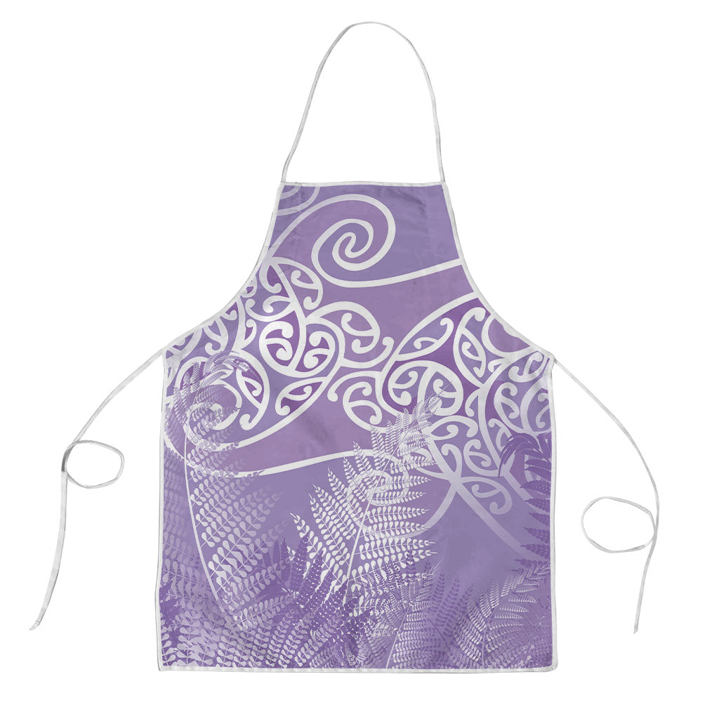 Aotearoa Maori Koru Curves Apron Silver Ferns - Amethyst