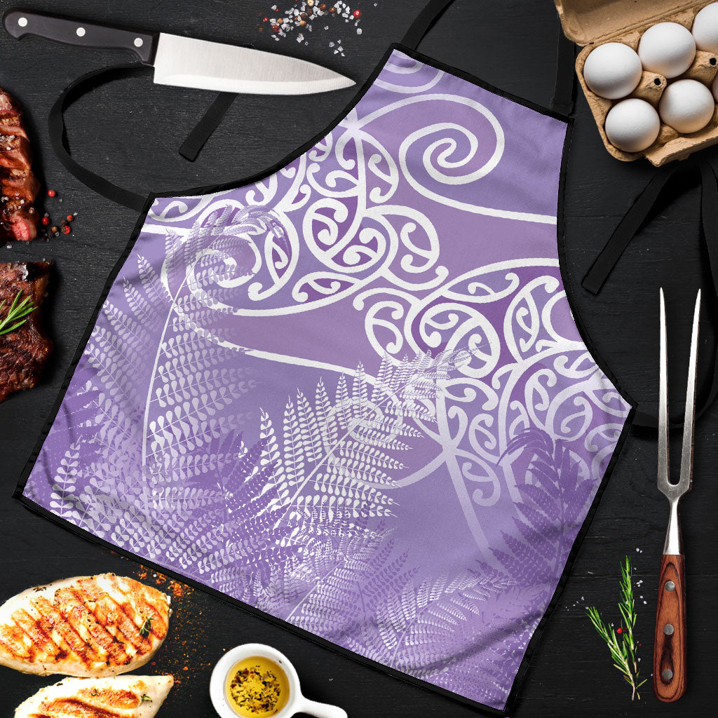 Aotearoa Maori Koru Curves Apron Silver Ferns - Amethyst