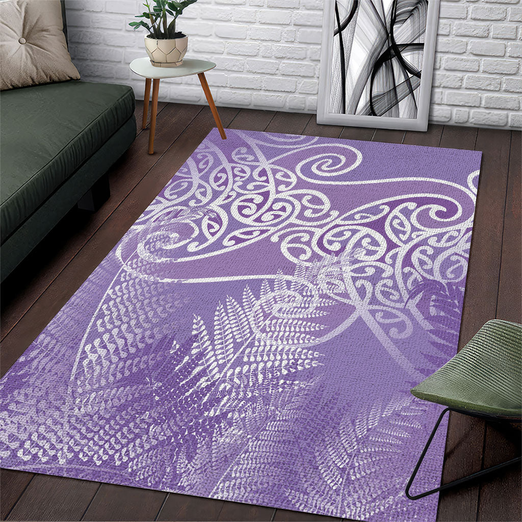 Aotearoa Maori Koru Curves Area Rug Silver Ferns - Amethyst