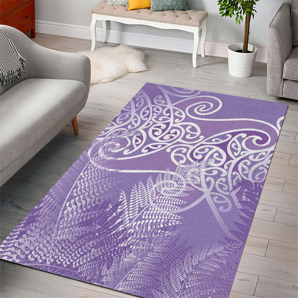 Aotearoa Maori Koru Curves Area Rug Silver Ferns - Amethyst