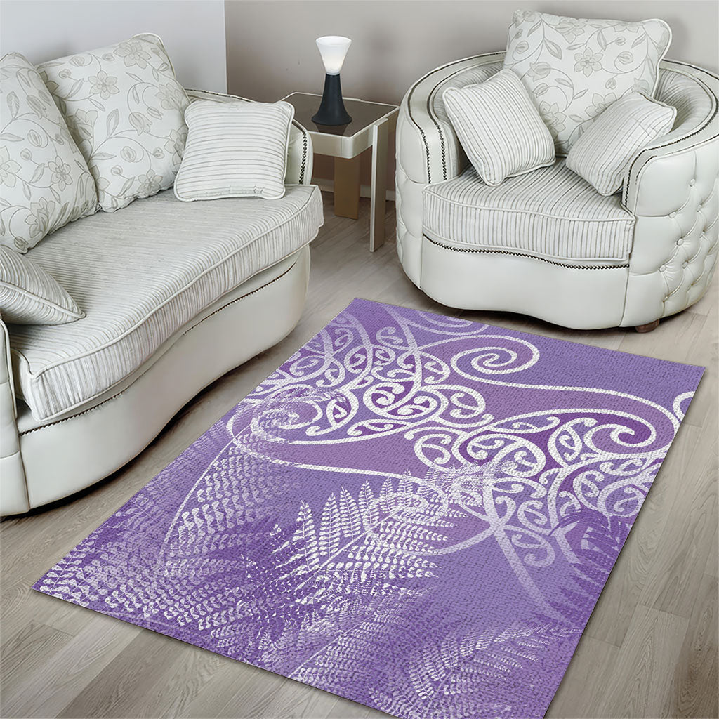 Aotearoa Maori Koru Curves Area Rug Silver Ferns - Amethyst