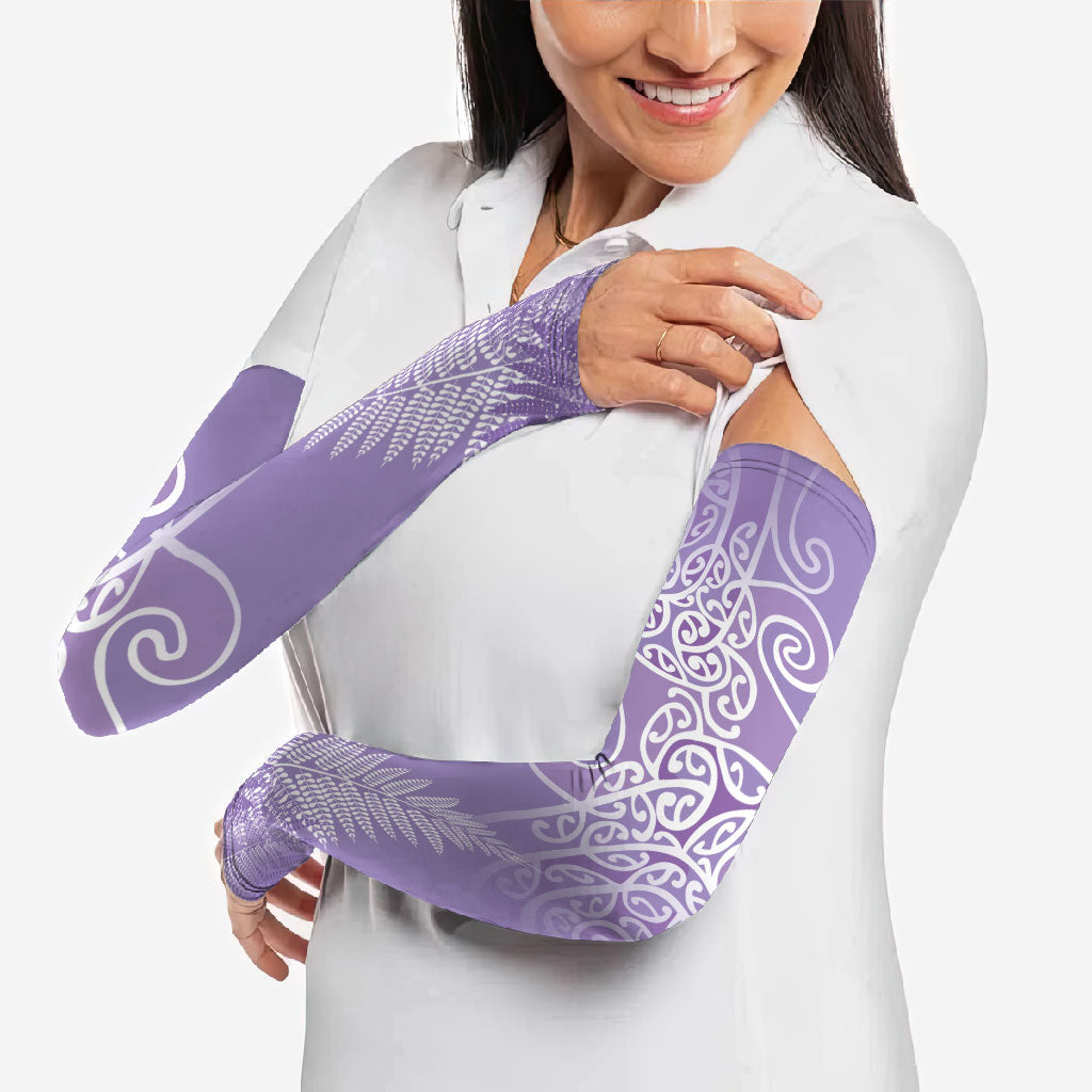 Aotearoa Maori Koru Curves Arm Sleeves Silver Ferns - Amethyst