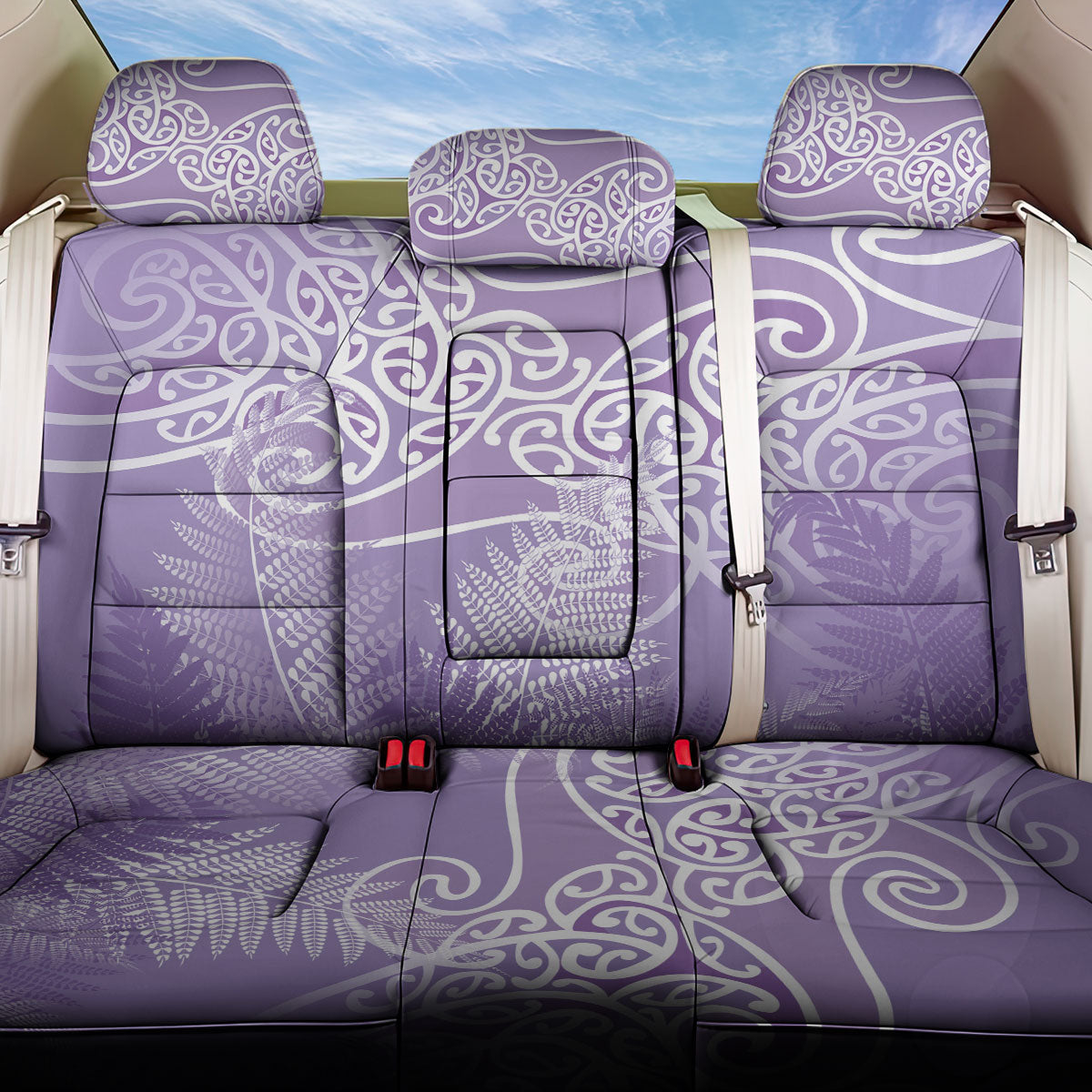 Aotearoa Maori Koru Curves Back Car Seat Cover Silver Ferns - Amethyst