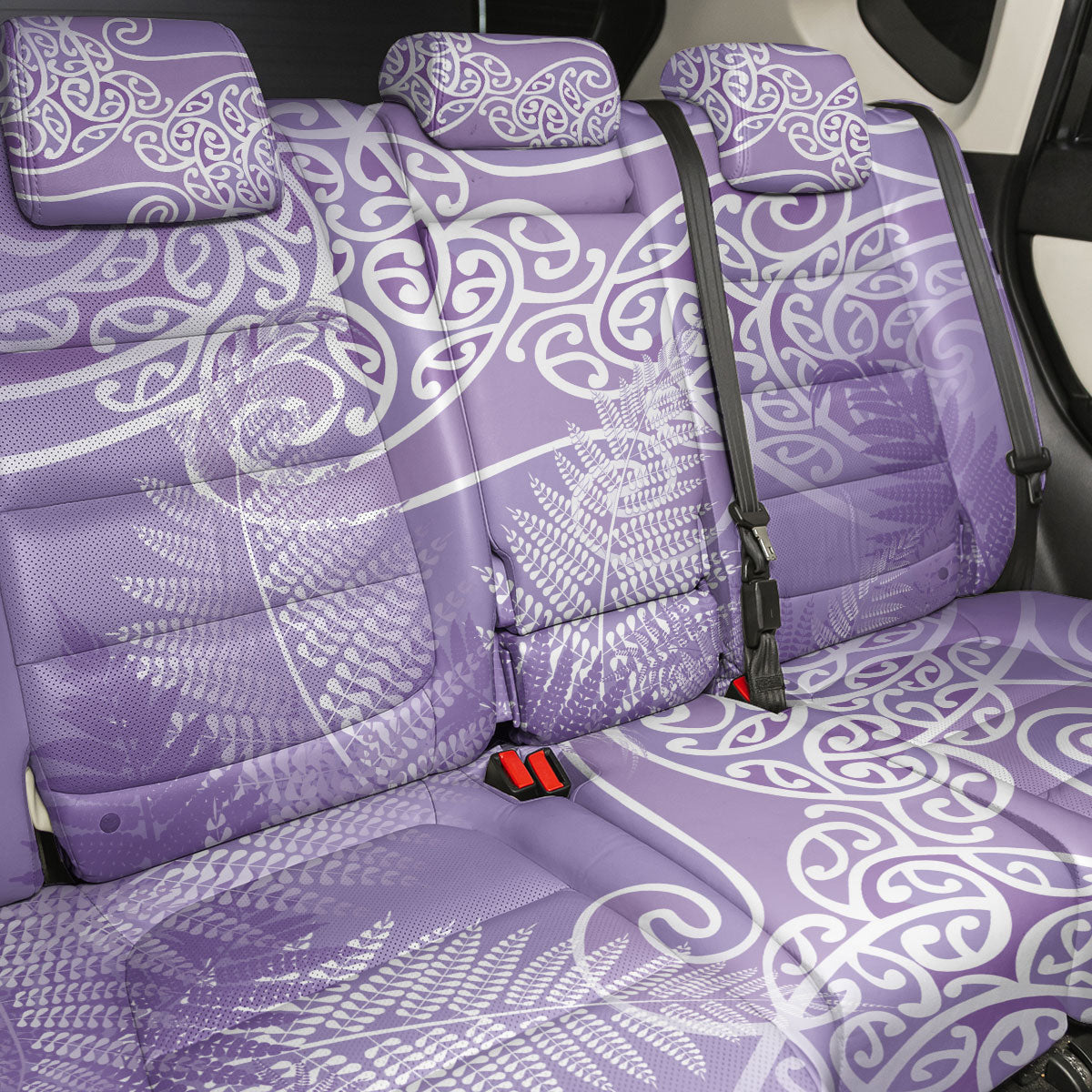 Aotearoa Maori Koru Curves Back Car Seat Cover Silver Ferns - Amethyst