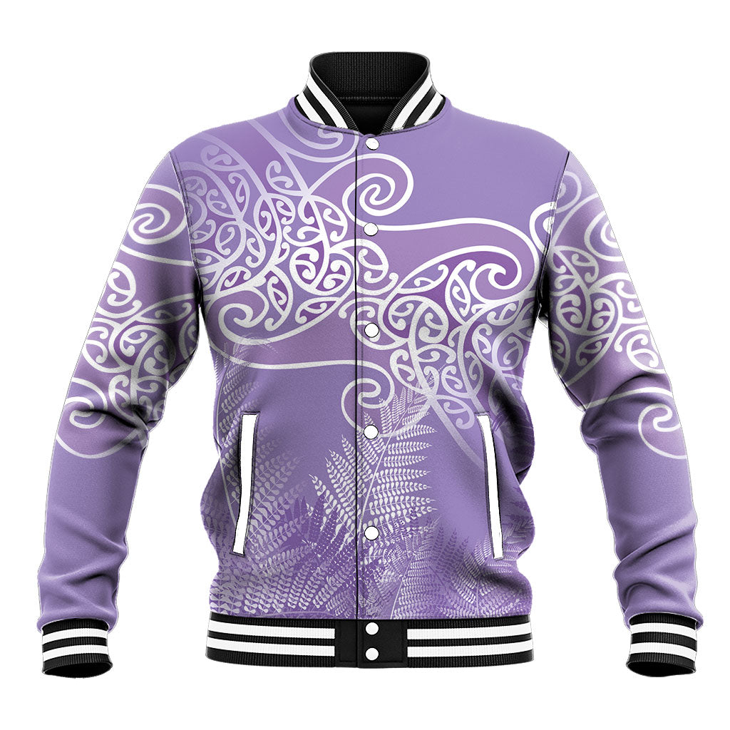 Aotearoa Maori Koru Curves Baseball Jacket Silver Ferns - Amethyst