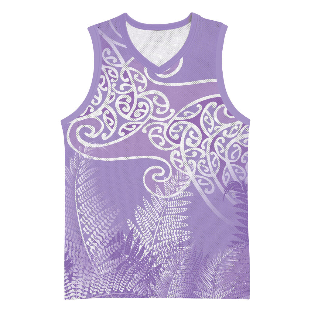 Aotearoa Maori Koru Curves Basketball Jersey Silver Ferns - Amethyst