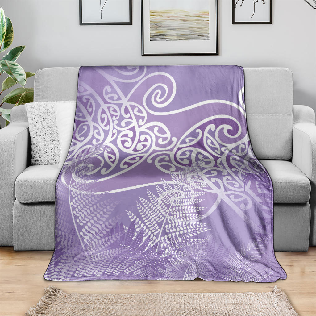 Aotearoa Maori Koru Curves Blanket Silver Ferns - Amethyst