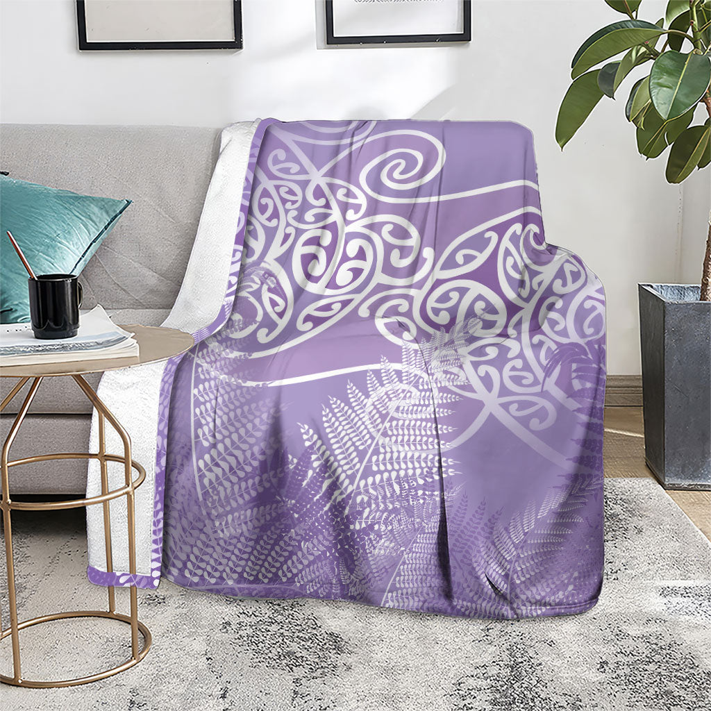 Aotearoa Maori Koru Curves Blanket Silver Ferns - Amethyst