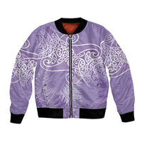 Aotearoa Maori Koru Curves Bomber Jacket Silver Ferns - Amethyst
