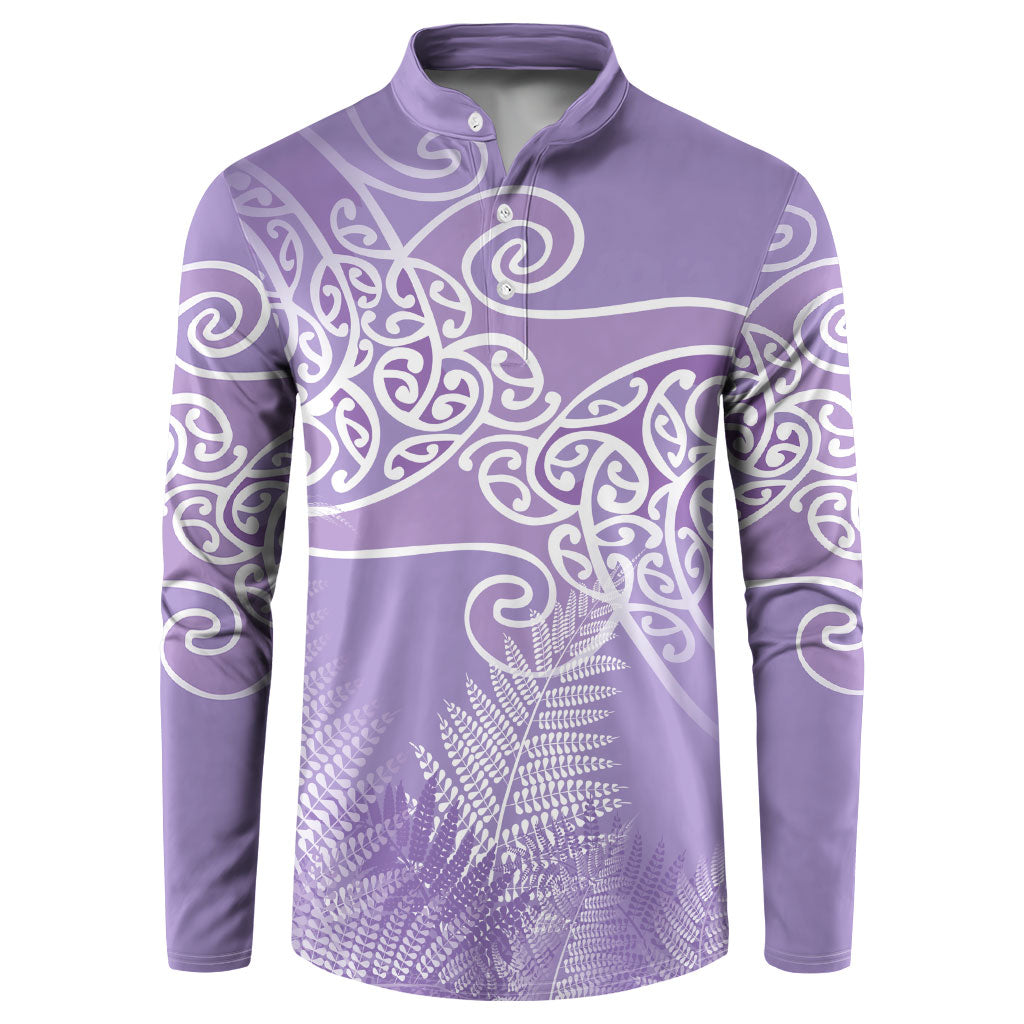 Aotearoa Maori Koru Curves Button Sweatshirt Silver Ferns - Amethyst