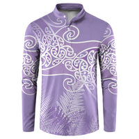 Aotearoa Maori Koru Curves Button Sweatshirt Silver Ferns - Amethyst