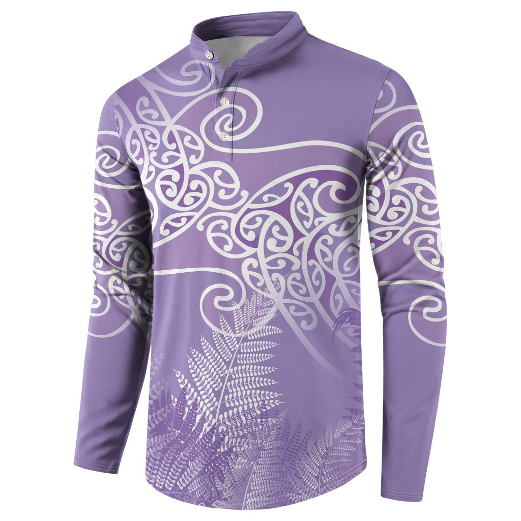 Aotearoa Maori Koru Curves Button Sweatshirt Silver Ferns - Amethyst