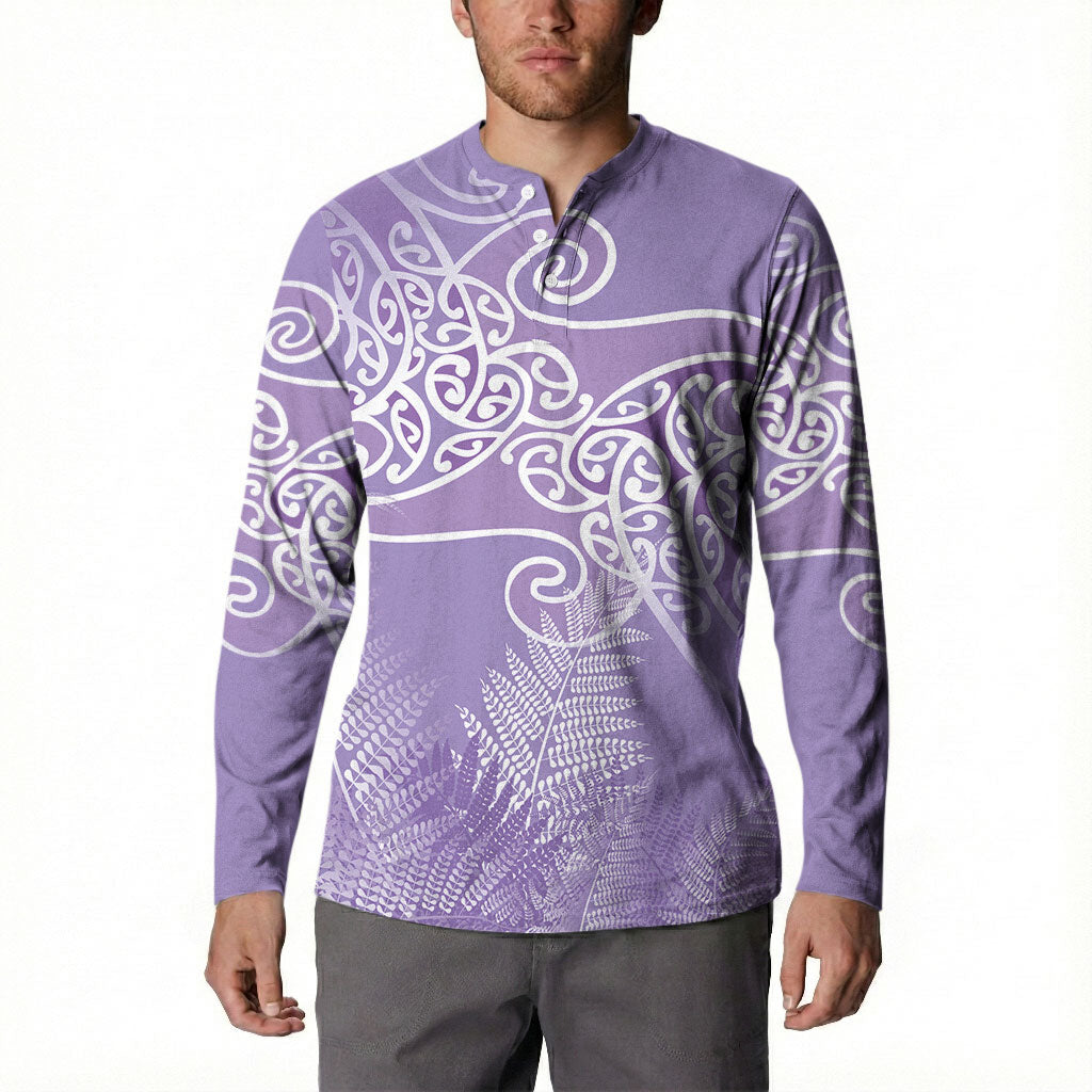 Aotearoa Maori Koru Curves Button Sweatshirt Silver Ferns - Amethyst