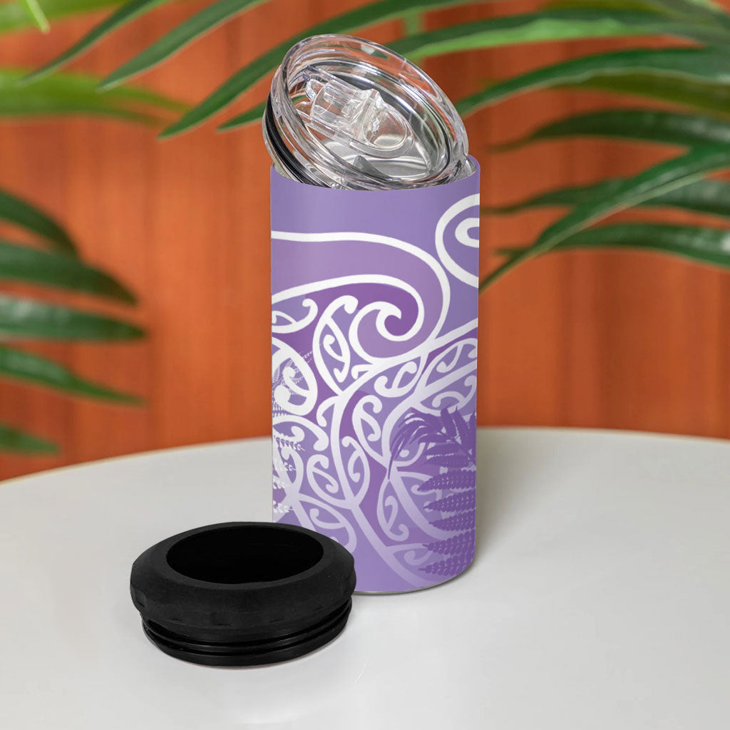 Aotearoa Maori Koru Curves 4 in 1 Can Cooler Tumbler Silver Ferns - Amethyst