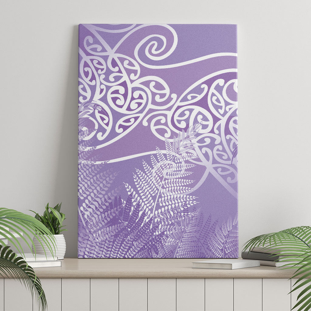 Aotearoa Maori Koru Curves Canvas Wall Art Silver Ferns - Amethyst