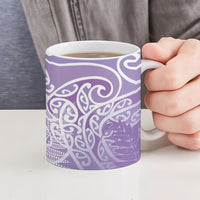 Aotearoa Maori Koru Curves Ceramic Mug Silver Ferns - Amethyst