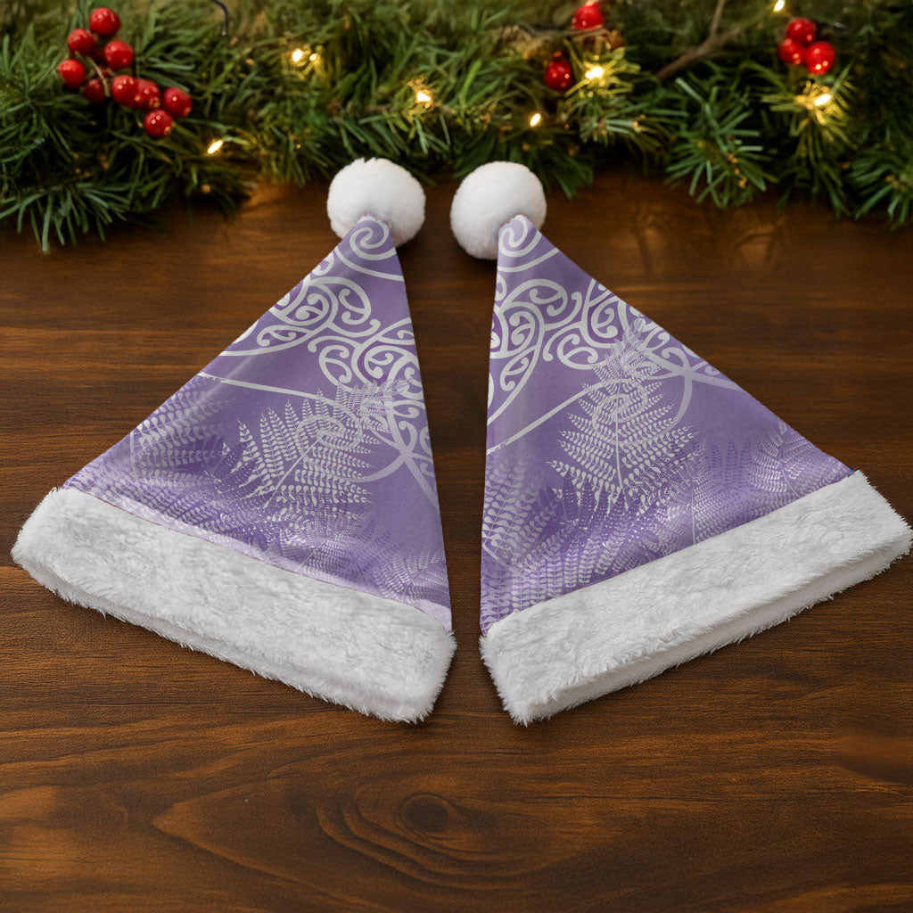 Aotearoa Maori Koru Curves Christmas Santa Hat Silver Ferns - Amethyst LT7 - Polynesian Pride