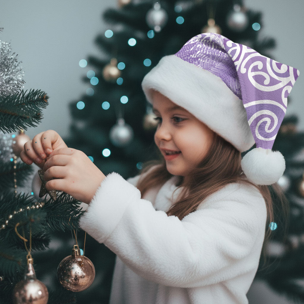 Aotearoa Maori Koru Curves Christmas Santa Hat Silver Ferns - Amethyst LT7 - Polynesian Pride