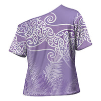 Aotearoa Maori Koru Curves Cross Shoulder Shirt Silver Ferns - Amethyst