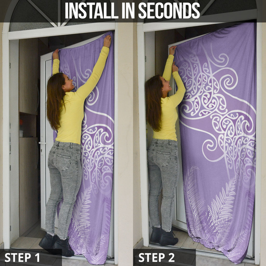 Aotearoa Maori Koru Curves Door Cover Silver Ferns - Amethyst