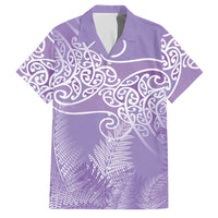 Aotearoa Maori Koru Curves Family Matching Mermaid Dress and Hawaiian Shirt Silver Ferns - Amethyst LT7 Dad's Shirt - Short Sleeve Purple - Polynesian Pride